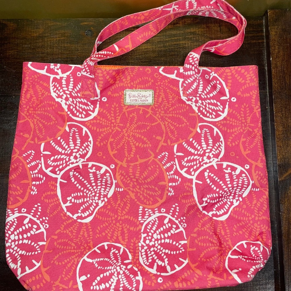 Lilly Pulitzer Estee Lauder Collab Pink White Large Tote Bag Sand Dollar